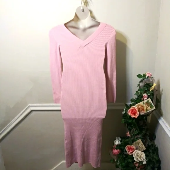 REVOLVE One Grey Day Isla Sexy Soft Pink Cotton/Cashmere Blend Sweater Dress - Picture 7 of 11